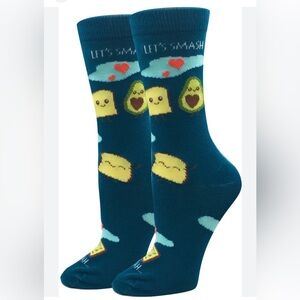 Let's Smash Avocado Toast Crew Socks Women's Size 4-10 Sock Harbor Teal Blue New